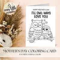 Kids Mother's Day Owl Coloring Card (Printable PDF)
