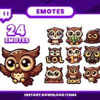 24 Cute Owl Emote Pack, High-Resolution Twitch Emotes, Discord Emotes, PNG Emotes for Streamers, Uni