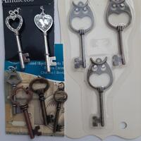 Key Pendants ALL 9, Copper Brass Silver Owl Keys, Jewelry Making Supplies