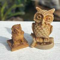 Vintage Resin Owl Figurine Set from Mexico