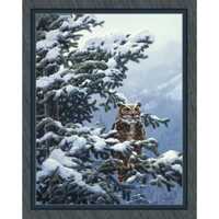 Winter Vigil Great Horned Owl Fabric Panel, 100%Cotton Fabric,  Sewing, quilting fabric, wildlife fa