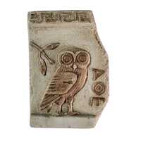 Owl of Athena Wall Relief Ancient Greek Coin Symbol Handmade Plaster Plaque