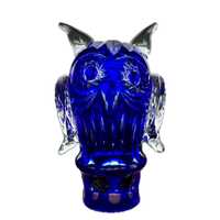 Handblown Cobalt Blue Crystal Owl Figurine: Eastern European Glass Art