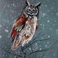 Still life "Owl"/Oil painting/Canvas/Handmade/Wall decor/Interior/Landscape with an owl