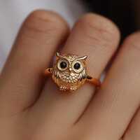 14k Gold Owl Ring, Gold Animal Ring, Minimalist Owl Ring, Yellow Gold Owl Ring, Owl Ring, Owl Jewelr