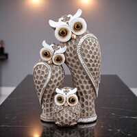 Cute Owl Family Statues – Set of 3 Owls for Shelf Decor, Home Ornament for Owl Lovers, Rustic 