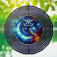 Celestial Owl Moon Wind Spinner Sublimation Design: PNG Digital Download