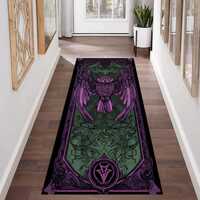 Gothic Owl Runner Rug with Dark Fantasy Design in Purple, Green and Black Tones for Alternative Hall