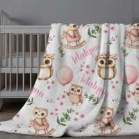 Custom Owl Swaddle, Personalized Owl Blanket Girl, Owl Swaddle with Name, Pink Floral Baby Girl Blan