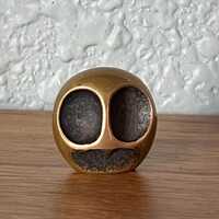 Vintage French Tiny Modernist Signed Bronze Owl Sculpture