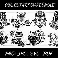 Owl SVG Bundle: Floral Owl Clipart, Silhouette, Vector (Digital Download)