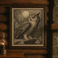 Vintage Owl Illustration Digital Download | Nocturnal Bird Wall Art | Antique Nature Print | Moonlig