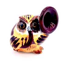 Miniature Ceramic Owl Bird Animal Musician Play Horn Little Yellow Figurine Small Statue Tiny Decora