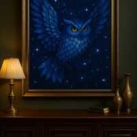 Free Shipping.　Stained Glass Style Owl Puzzle - 1000 Pieces, Majestic Night Sky Fantasy Decor, Pre