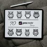 Owl Procreate Stamp Brush Set: Animal Tattoo Stamps (Digital Download)