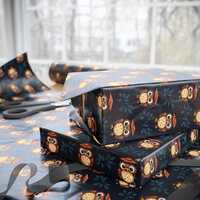 Cute Graduation Owl Wrapping Paper In Black, Gift For Graduate Boy Or Girl, Congrats Party Supplies,