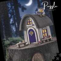 Whimsical Owl Cottage Puzzle, Enchanting Night Scene, Family Fun Activity, Gift for Puzzle Lovers, C