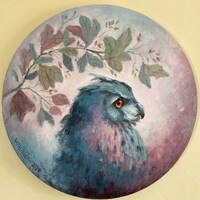 Owl Art/Original acrylic painting.Woodland Animals.Portrait of an owl. Home Gallery.