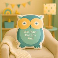 Owl Shaped Pillow – Wise Kind One of a Kind Cushion for Kids’ Rooms, Nursery Decor Gift,