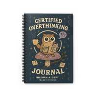 Spiral Notebook, Cute Owl Certified Overthinking Journal, Ruled Line, Note-taking, School Supplies, 