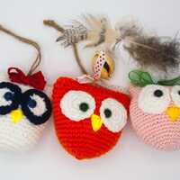 Handmade Crochet Owl Ornaments | Button Eyes | Colorful Bows | Hanging Loops | DIY Home Décor