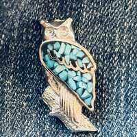 Silver Owl with Turquoise Inlay Lapel / Hat Pin
