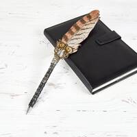 Owl graphite pencil gift for student Custom leather owl feather pencil Halloween stationery daughter