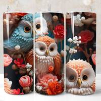 3D Owl Tumbler Wrap PNG, Cute Owl Sublimation Tumbler Wrap, 3D Sublimation Design for 20oz Skinny Tu