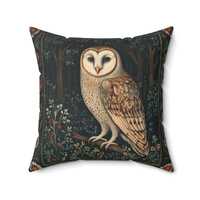 William Morris Charming Owl Faux Suede Square Pillow, Boho Decor, Nature Lover Gift, Cozy Home Accen