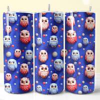 3D Inflated Owl Tumbler Wrap PNG, Kids Tumbler Wrap, 3D Puff 20oz Skinny Owl Tumbler Sublimation Des
