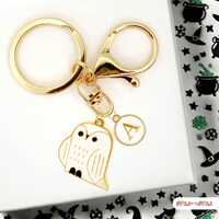 White Owl Enamel Keychain Cute Bird Charm Personalized Initial Clip Woodland Animal Accessory Magica