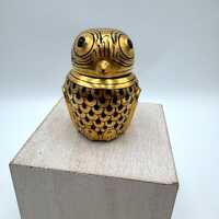Vintage Hand Painted Burmese Lacquerware Owl Trinket Box