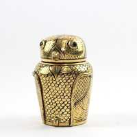 Vintage Gold Lacquer Owl Trinket Box Bangkok Thailand L. Rex