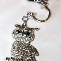 Keychain, Charm, Crystal Owl,  Rhinestones, Bling,