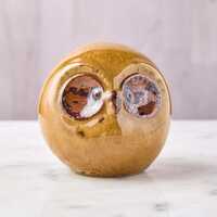 Cute Retro Orb Owl, Ceramic Drip Glaze Roly Poly Bird, 70's Home Decor