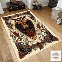 Owl And Flower Rug, Owl Rug, Rug For Living Room Aesthetic, Christmas Owl Decor, Vintage Printed Dec