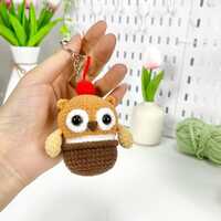 Chocolate Owl Keychain Handmade, Amigurumi Owl Keychain, Cute Owl Keychain, Owl Keychain Gift, Plush
