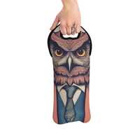 Wine Tote Bag, Formal Owl Illustration, Insulated Bottle Carrier, Bohemian Bird Gift, Corporate Busi