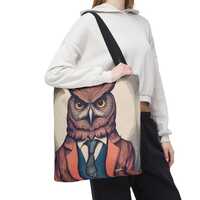 Formal Owl Tote Bag - Retro Business Bird Graphic Tote, Gift for Owl Fans, Veterinarians, Ornitholog