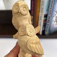 Wooden Owl Figurine on Stand, Carved Wood Owls, Animal Shelf Sitter Decor, Solid Wood Statuette, Rus