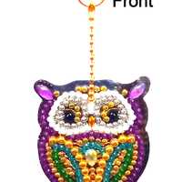 Finished Diamond Art - Owl Keychain/Zipper Pull - Double-sided Design
