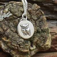 Sterling silver owl pendant.Handmade piece.Mystery,magic, spiritual pendant.Owl necklace,wax seal ne
