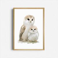 Watercolor Owl Nursery Print – Mother and Baby Owl Wall Art – Woodland Animal Decor &nda