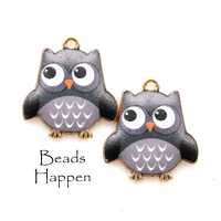 23x21mm Charming Owl Whimsical Pendants, Dark Brown Owls, Metal, Loop At Top, (PPT), Quantity 2