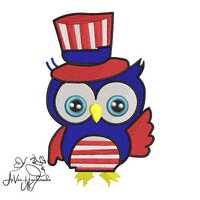 Patriotic Owl Machine Embroidery, Cute Usa Embroidery Design, Retro 4th Of July Machine Embroidery F
