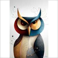 Abstract Owl Wall Art, Modern Geometric Owl Print, Colourful Owl Decor, Unique Home Decor, Artistic 