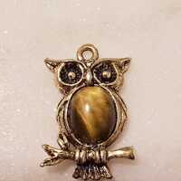 Tigers Eyes Animal Pendant Gold-tone owl bird pendant Tiger's Eye gemstone pendant. A whimsical 