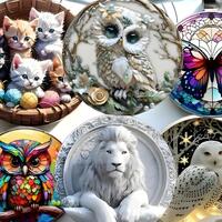 Animal Keychain Set – Cat, Lion, Owl & Butterfly Designs – Vintage, Floral, Stained