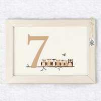 Number 7 Owls nursery print seven gentle night birds perched quietly, adding calm counting magic to