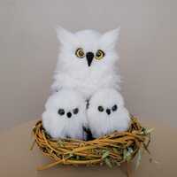 Handmade Felt Owl Family in Nest: Woodland Christmas Ornament